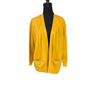 Knit Best Mustard Yellow Cotton Cardigan XL Petite Fit Pockets
